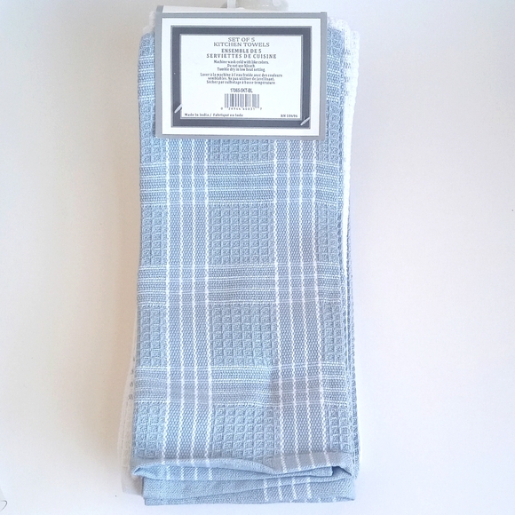 NWT White and Sea Blue Kitchen Towels 16" x 27" Set Of 5 - Picture 2 of 9